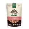 A beige and transparent 1LB bag of Doudlah Farms Organics pink beans, labeled as organic, non-GMO, and gluten-free. The packaging highlights its nutritional benefits, including protein, fiber, magnesium, and zinc. Made in the USA from a Wisconsin farm.