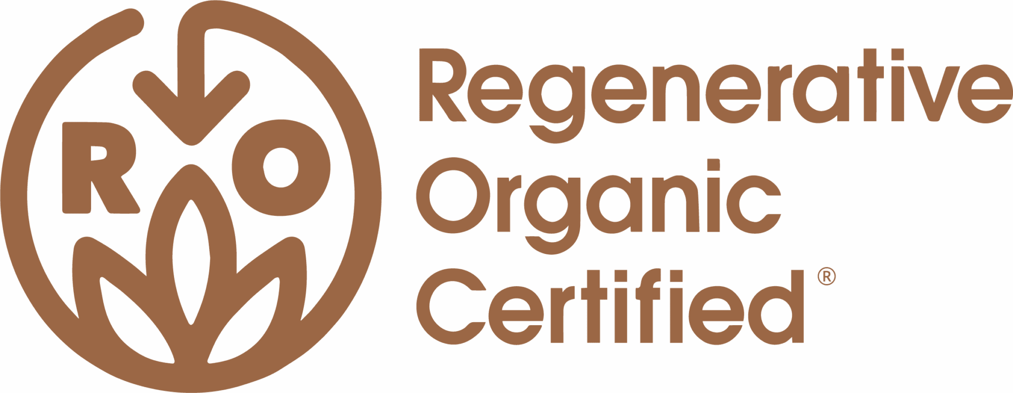 Orange logo featuring the letters RO with an arrow and leaf design, alongside the text Regenerative Organic Certified.